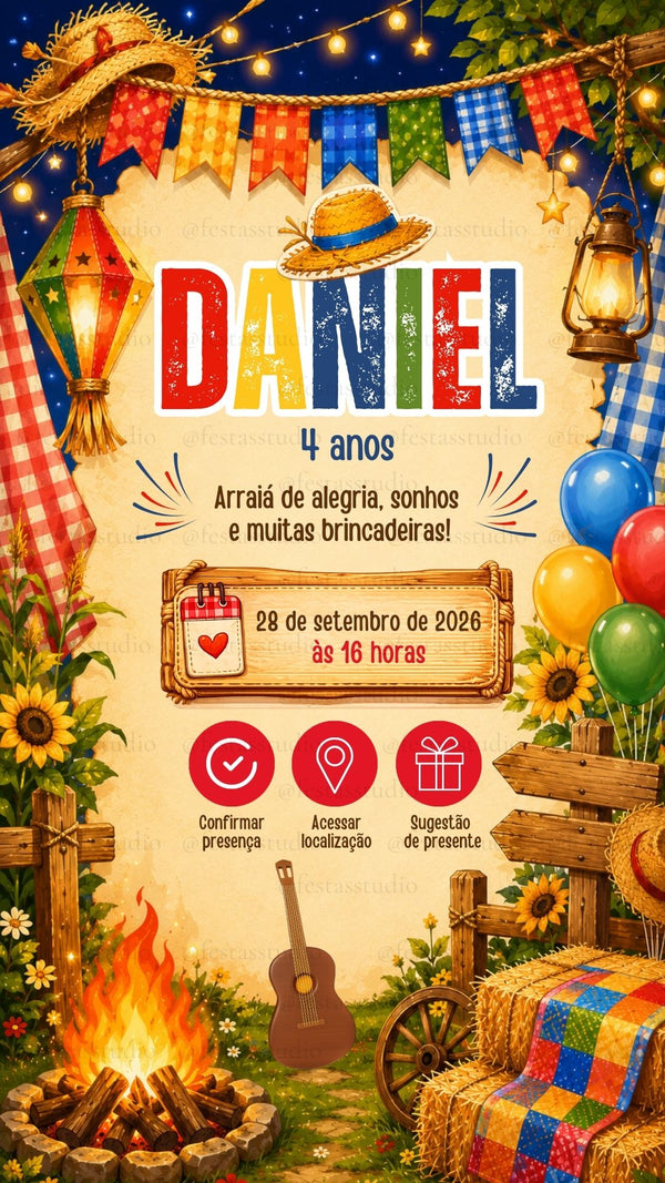 Convite Interativo - Arraiá Festa Junina Menino