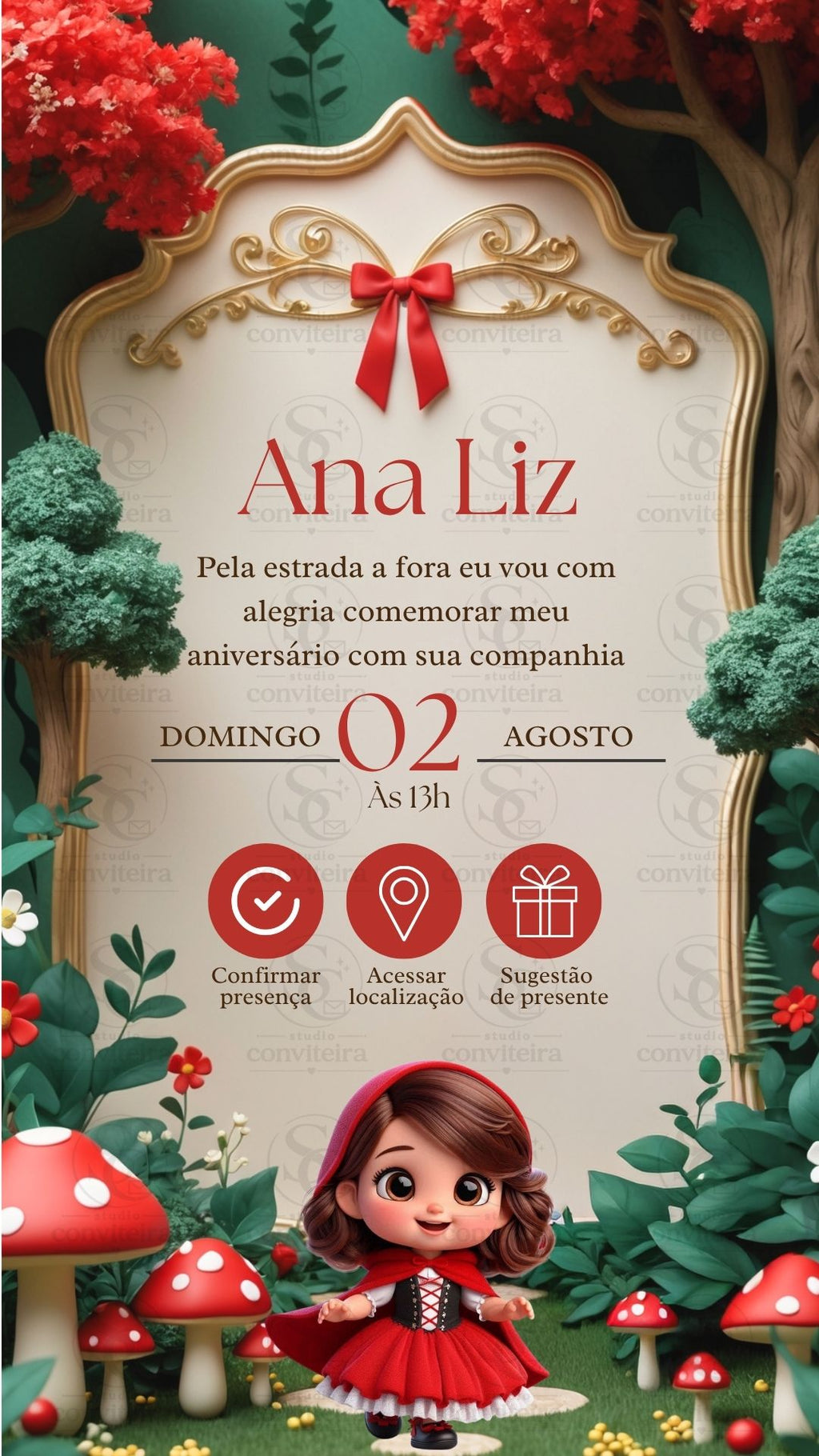 Convite Chapeuzinho Vermelho 3D Interativo