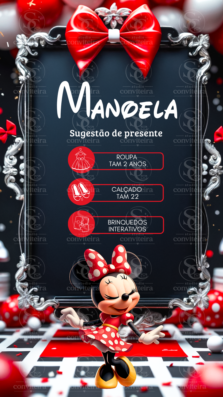 Convite Minnie Vermelha 3D Interativo