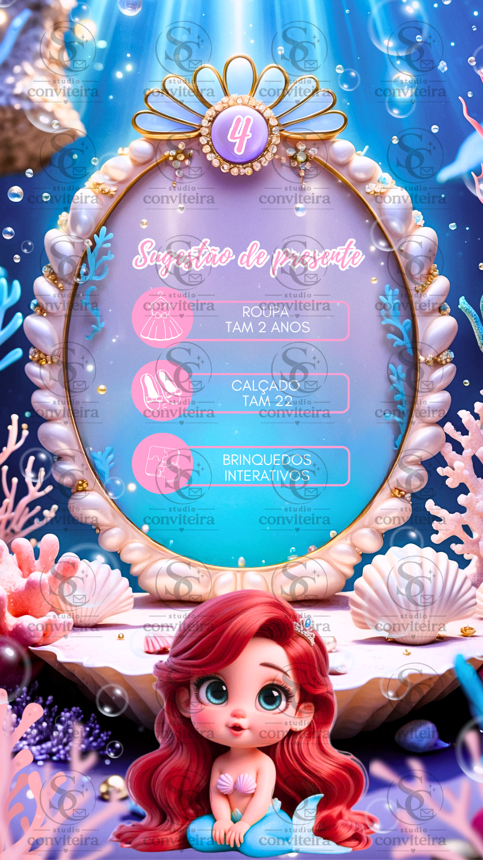 Convite Pequena Sereia Cute Interativo