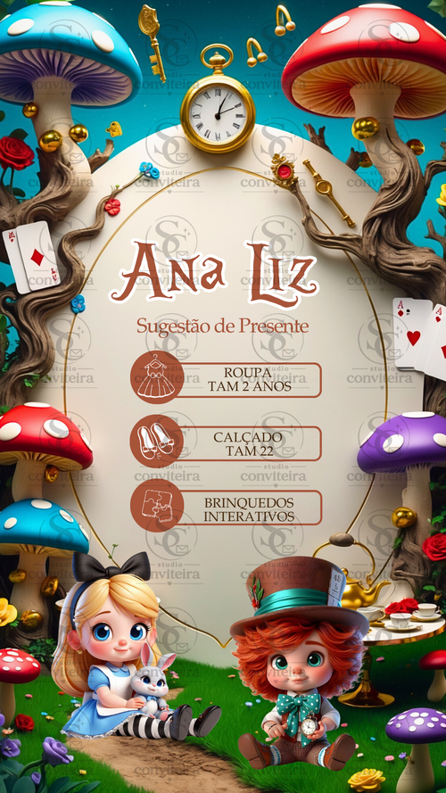 Convite Alice No Pais das Maravilhas 3D Interativo