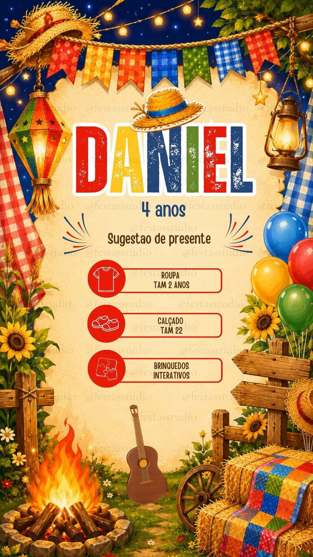 Convite Interativo - Arraiá Festa Junina Menino