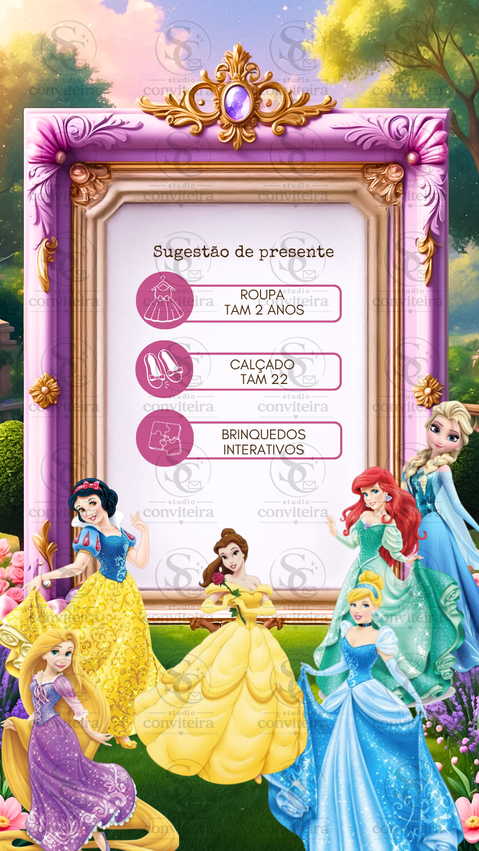 Convite Princesas Disney 3D Interativo