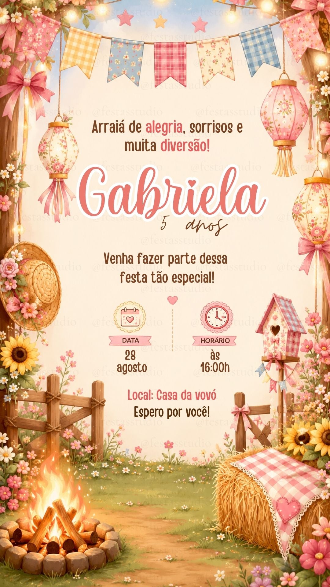 Convite Digital - Festa Junina Arraiá Menina