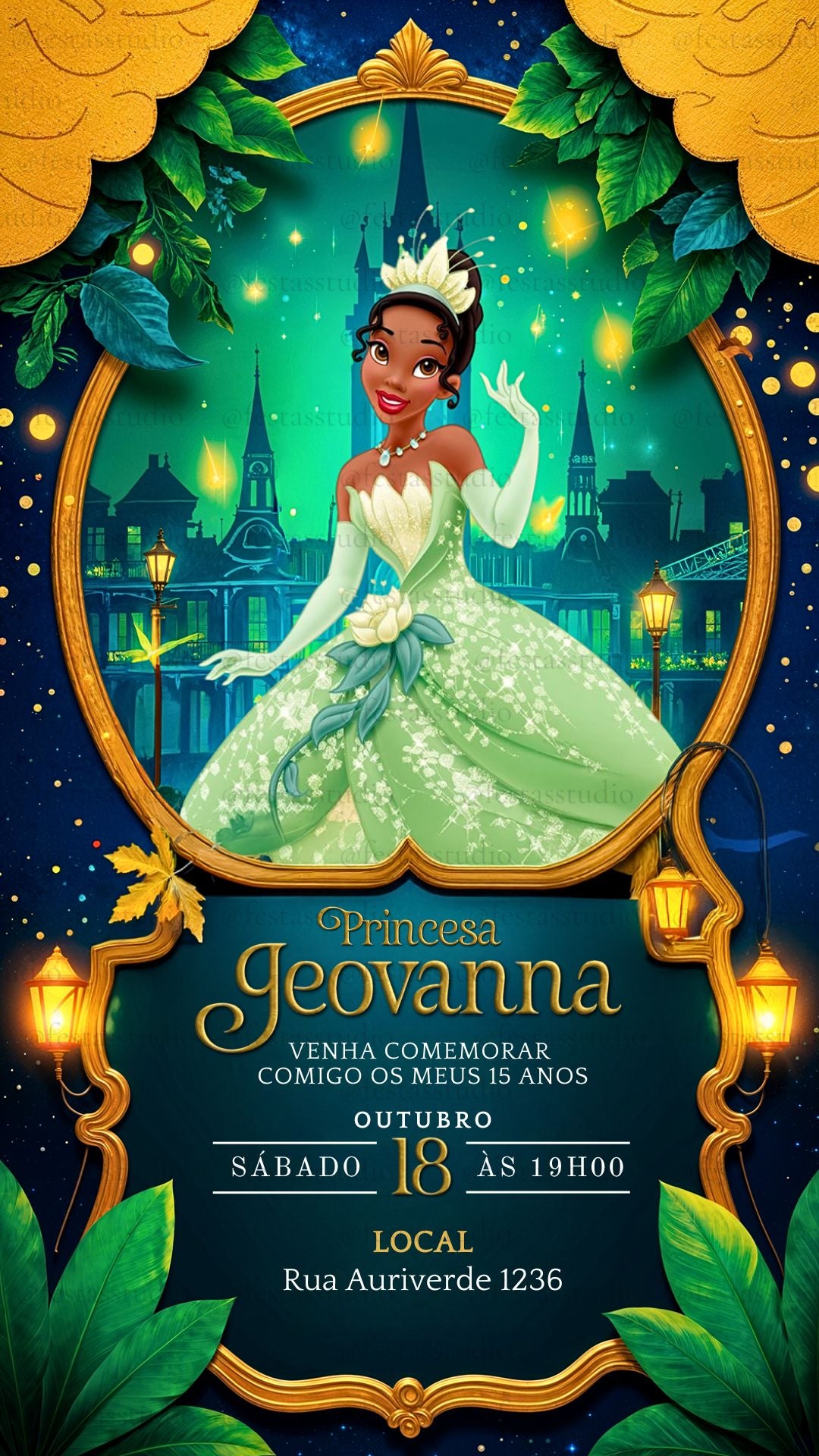 Convite Digital - Princesa Tiana