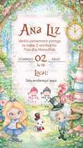 Convite Alice No Pais das Maravilhas Aquarela Digital