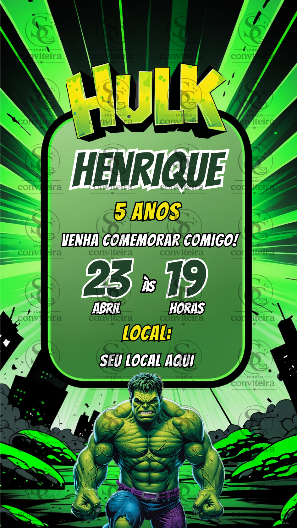 Convite Hulk 3D Digital