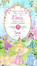 Convite Princesas Disney Aquarela Digital