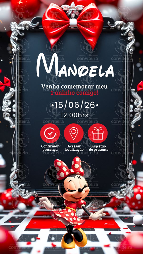 Convite Minnie Vermelha 3D Interativo