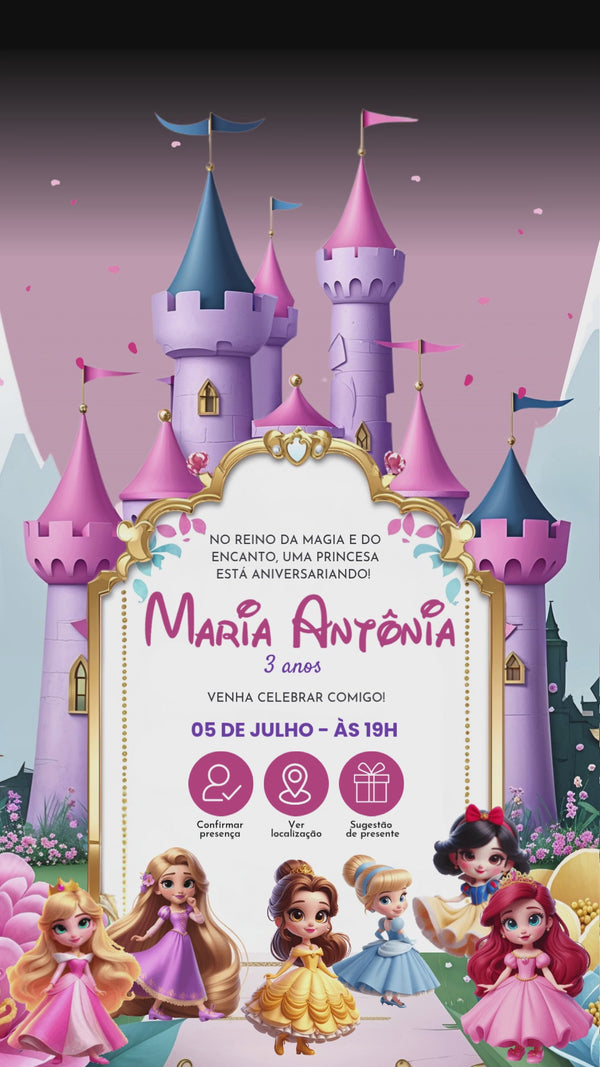 Convite Interativo Animado - Princesa Disney