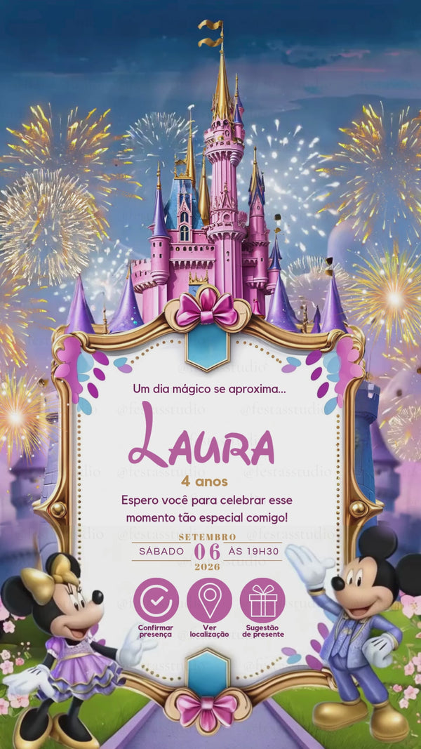 Convite Interativo Animado - Disney Menina