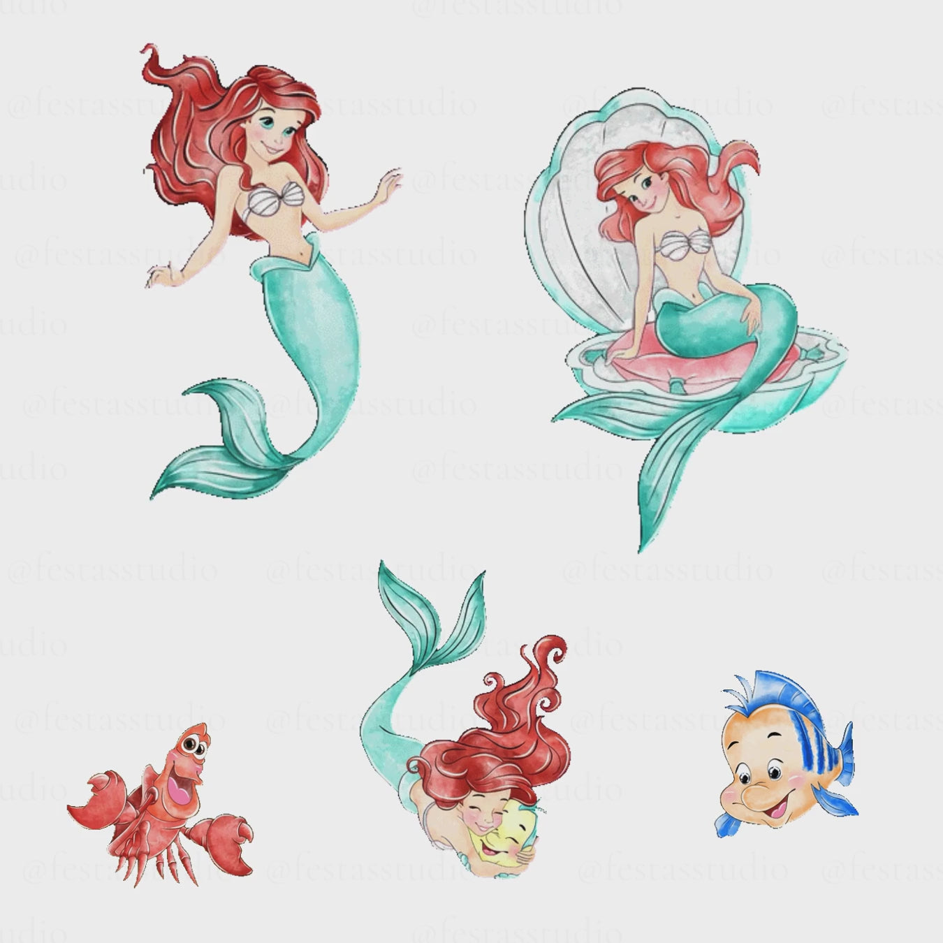 Kit Gif - Ariel/Pequena Sereia Aquarela