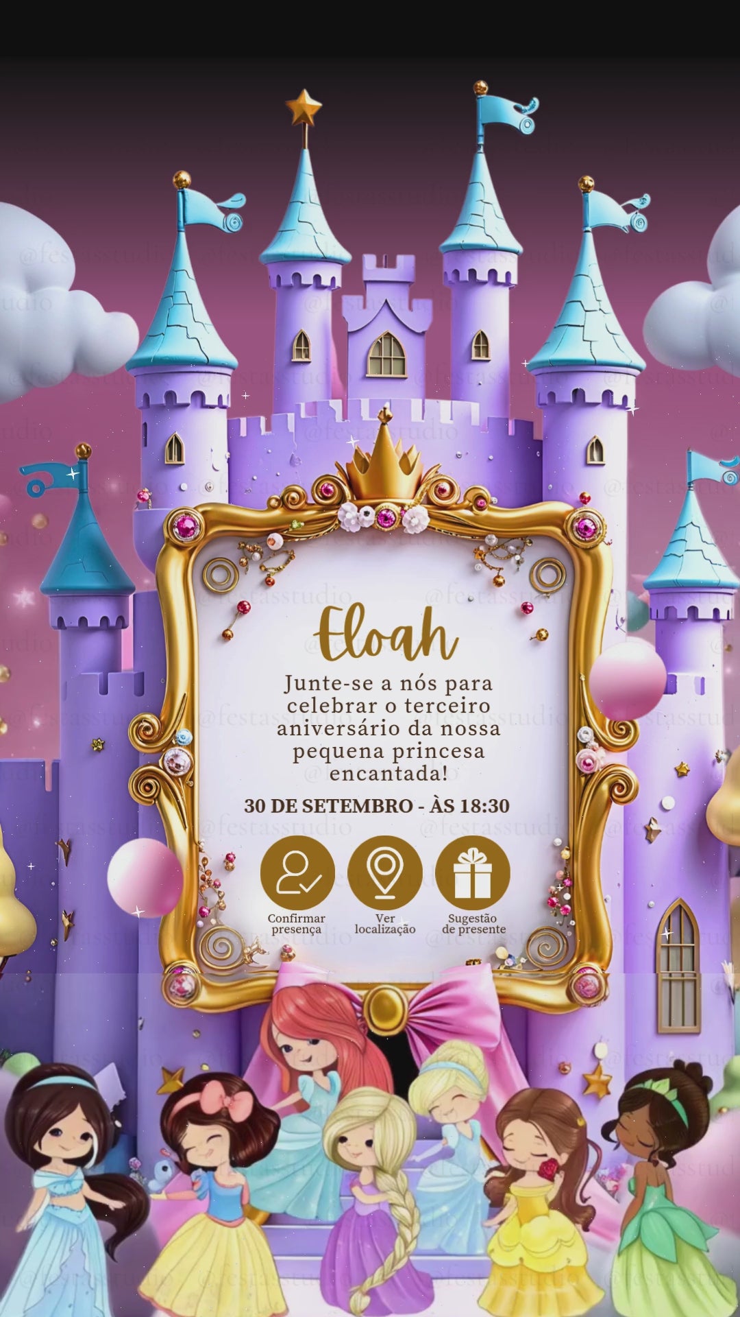 Convite Interativo Animado - Princesa Disney 1